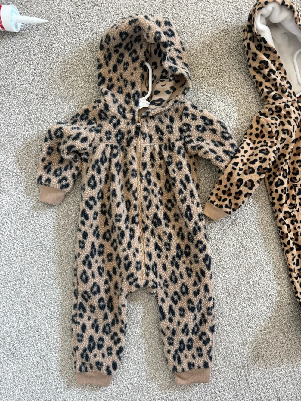 Carter's Leopard Hooded Fleece One-Piece Footies - Tan & Black